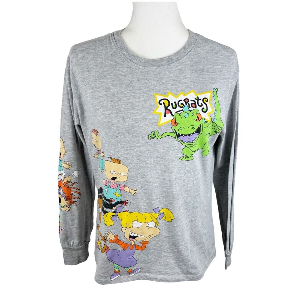 Rugrats Long Sleeve Shirt Women Medium Grey Graphic Angelica Reptar Nickelodeon
